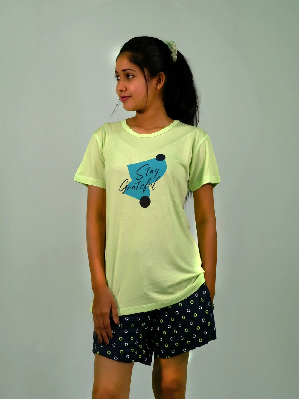 Stay Graceful Lettuce Green T-shirt & Salute Navy Shorts Set | Playout | earthbased.in
