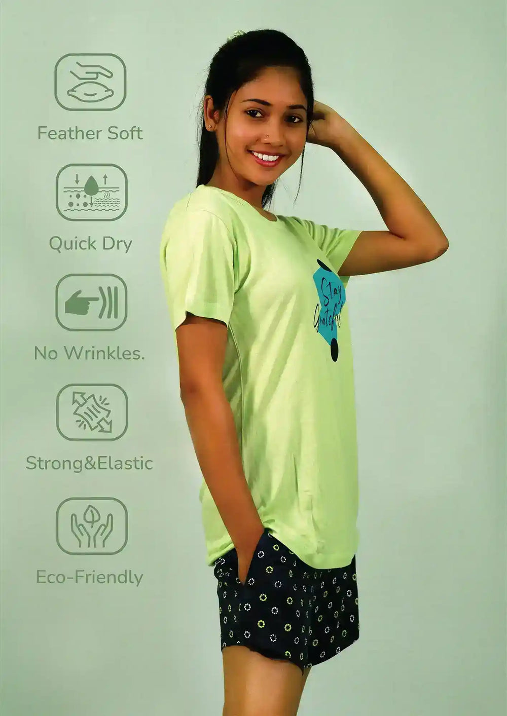 Stay Graceful Lettuce Green T-shirt & Salute Navy Shorts Set | Playout | earthbased.in