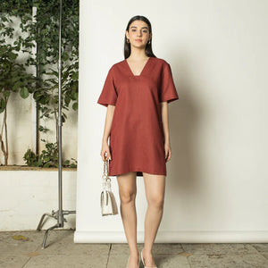 Sustainable Clothing | Plunge-Neck Shift Dress |  Anushe Pirani  | earthbased.in | 01
