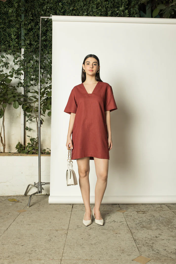 Sustainable Clothing | Plunge-Neck Shift Dress |  Anushe Pirani  | earthbased.in | 01