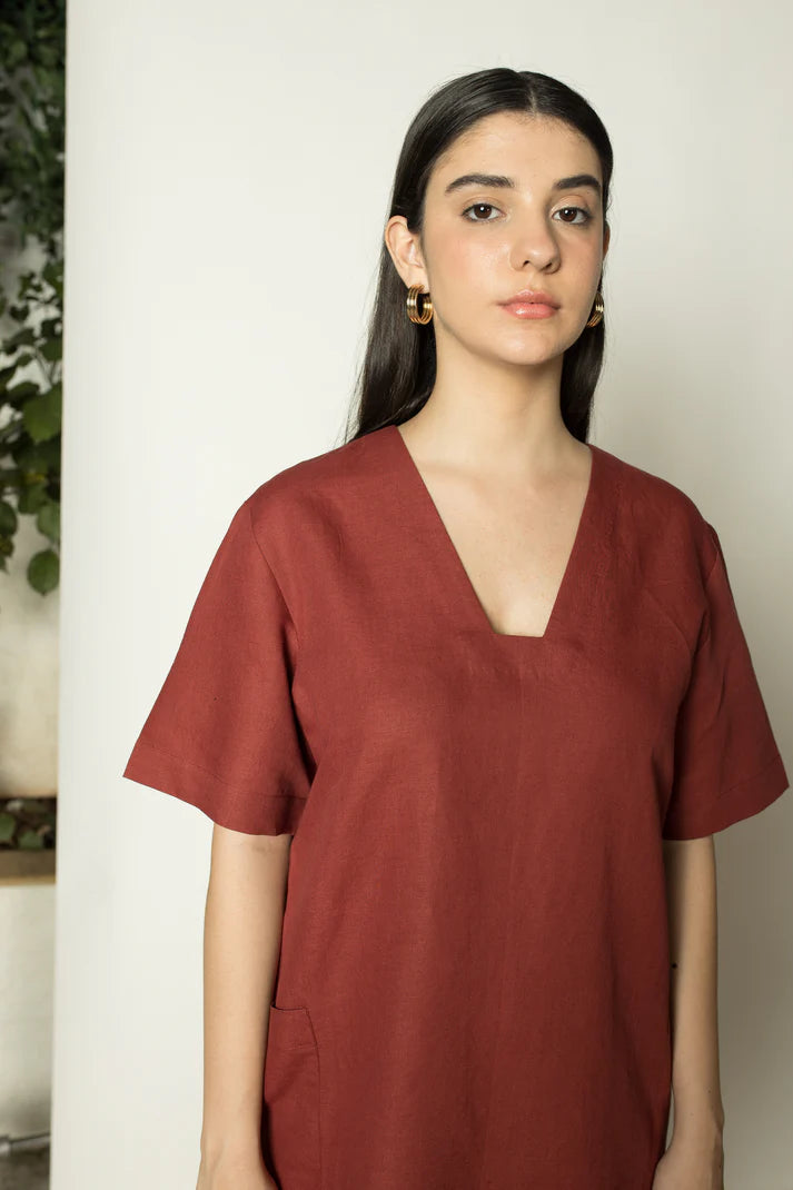 Sustainable Clothing | Plunge-Neck Shift Dress |  Anushe Pirani  | earthbased.in | 05