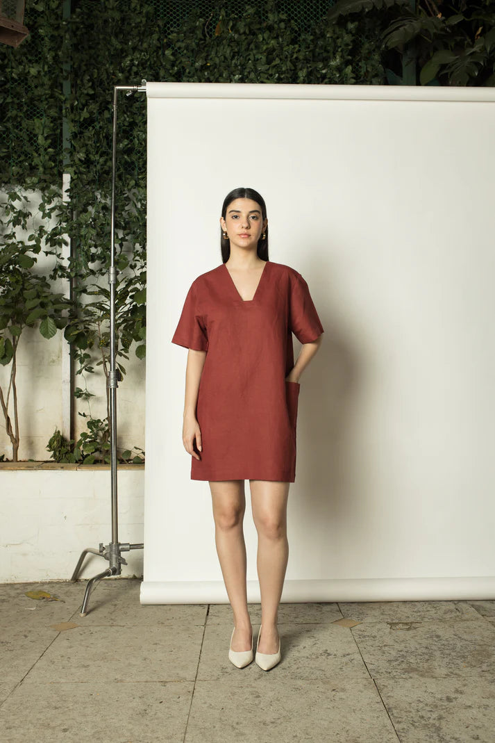 Sustainable Clothing | Plunge-Neck Shift Dress |  Anushe Pirani  | earthbased.in | 06