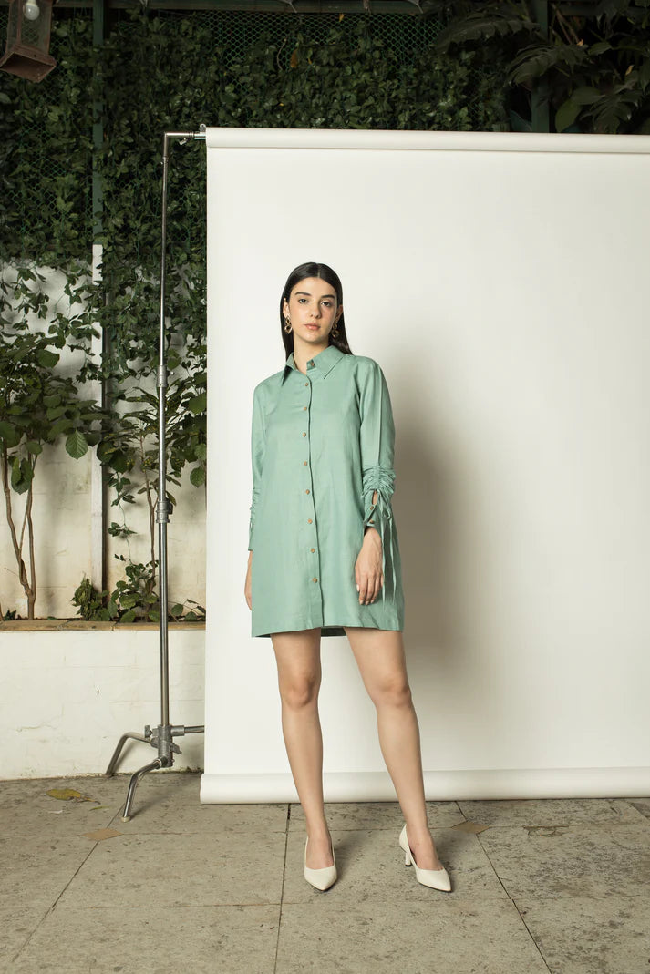 Sustainable Clothing | Ruched Sleeves Shirt Dress | Anushe Pirani | earthbased.in | 01