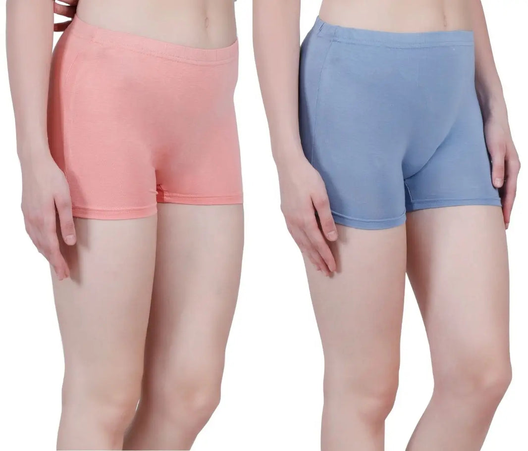 Bamboo Fabric Mid Rise Shorts | Peach & Blue | Pack Of 2