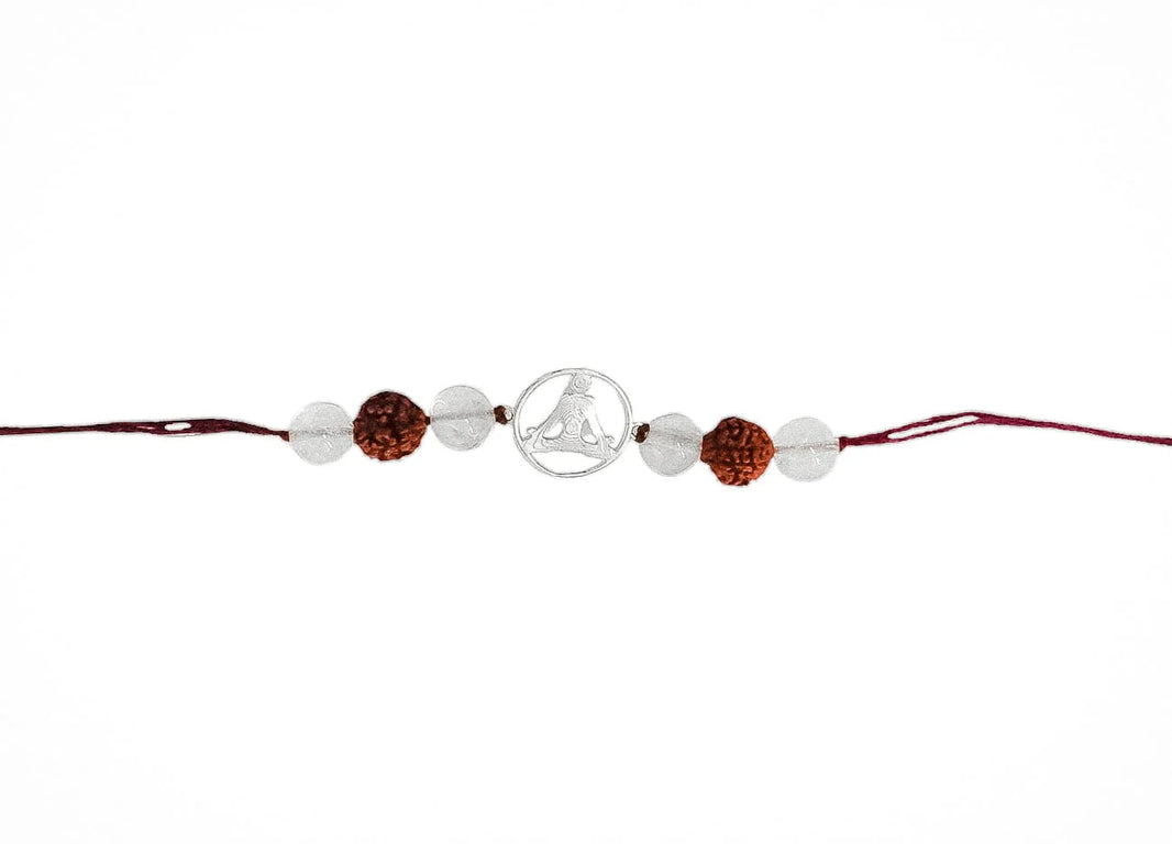 Handmade Sustainable Healing Beads Rakhi | Clear Quartz & Rudraksh | Meditation Charm