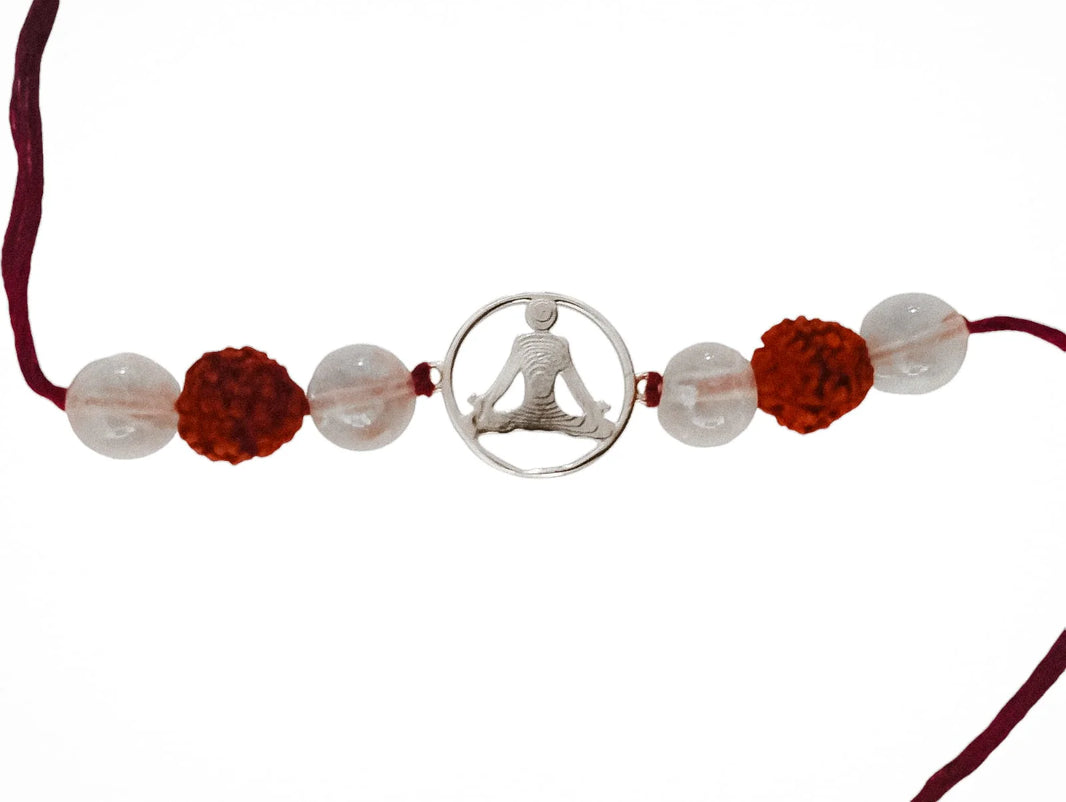 Handmade Sustainable Healing Beads Rakhi | Clear Quartz & Rudraksh | Meditation Charm