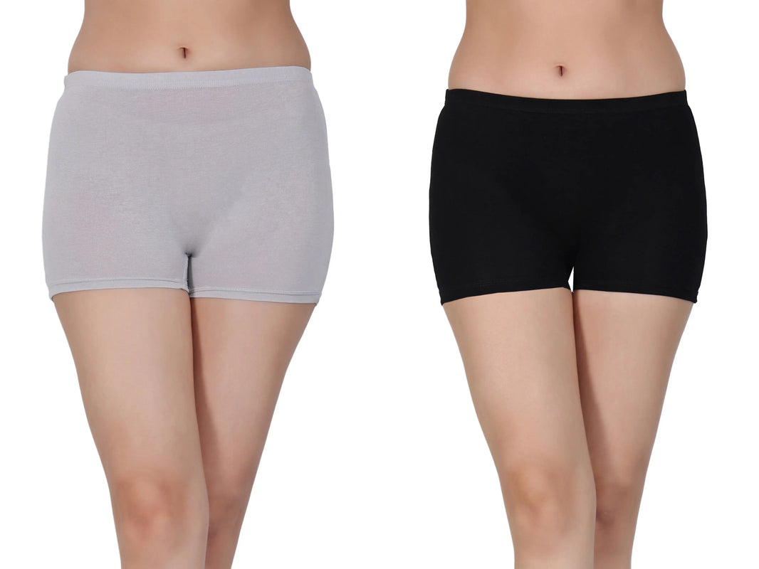 Bamboo Fabric Mid Rise Shorts Pack of 2 | Black + Grey