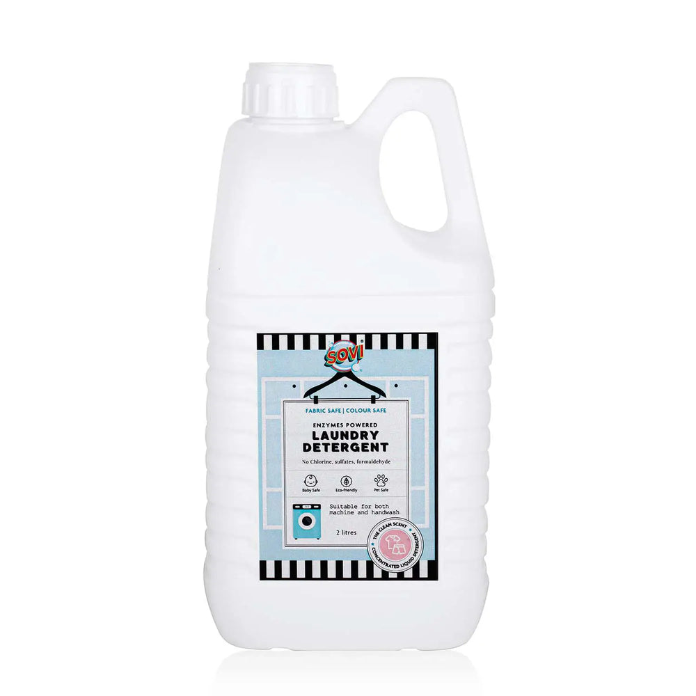 ENZYMES POWERED LIQUID LAUNDRY DETERGENT, COLOUR SAFE, FABRIC SAFE, BABY SAFE, PET SAFE, CONVENTRATED LIQUID 2 LITER