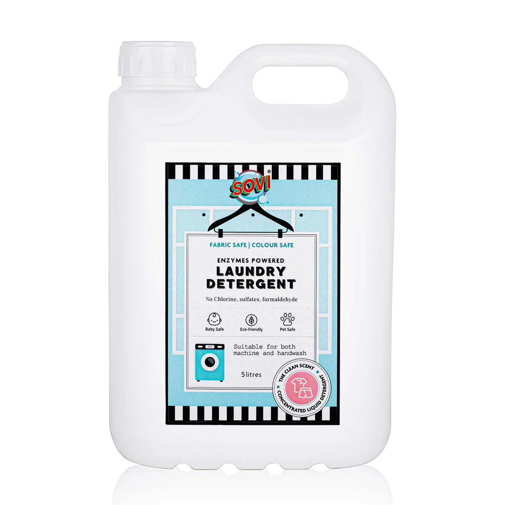 ENZYMES POWERED LIQUID LAUNDRY DETERGENT, COLOUR SAFE, FABRIC SAFE, BABY SAFE, PET SAFE, CONVENTRATED LIQUID 5 LITER