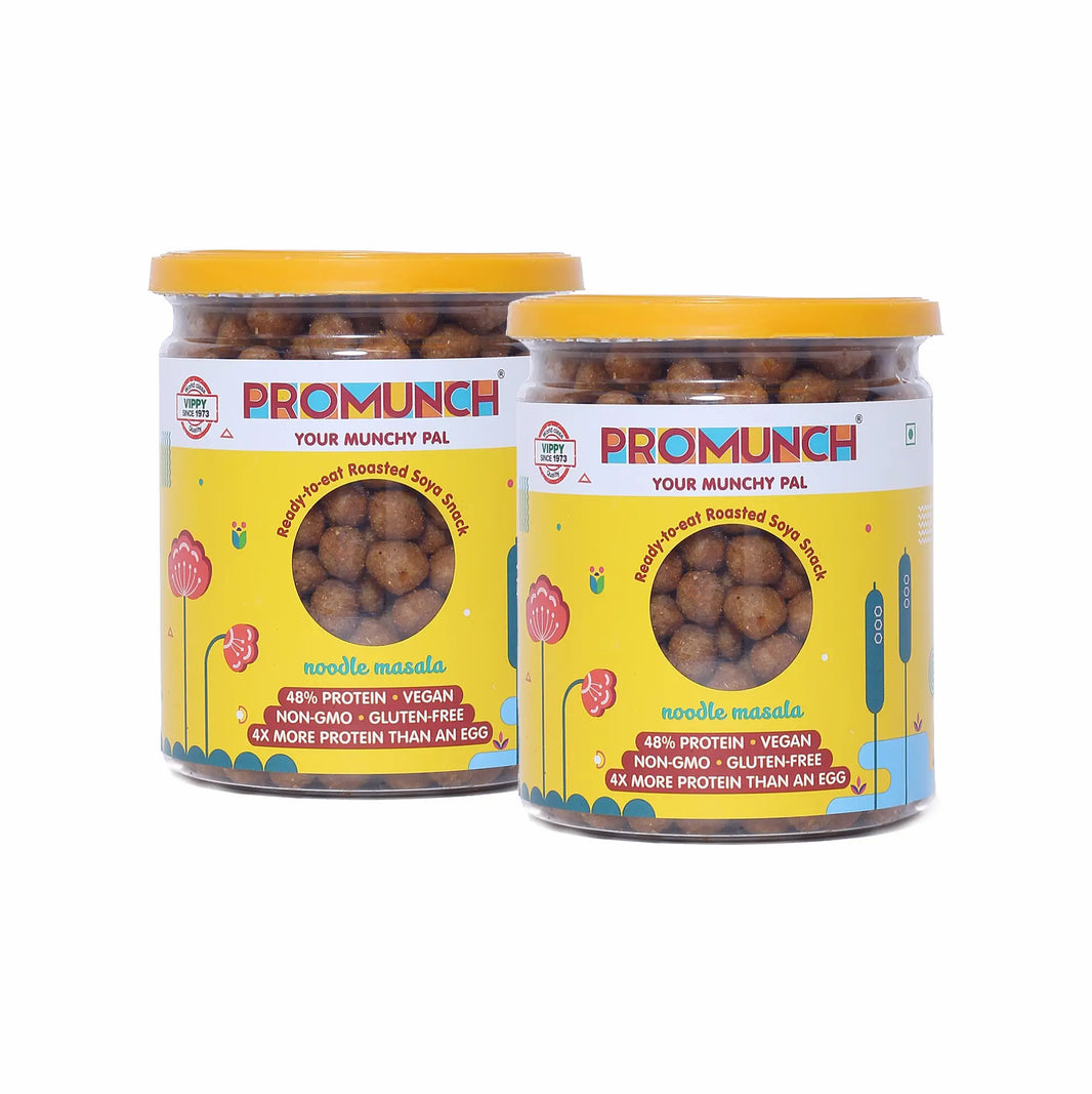 PROMUNCH Roasted SOYA Snack | Vegan |Gluten-Free | Pack of 2 Flavour: Noodle Masala 150 g Each